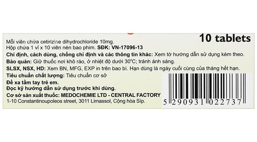 Cetimed 10mg điều trị triệu chứng viêm mũi dị ứng