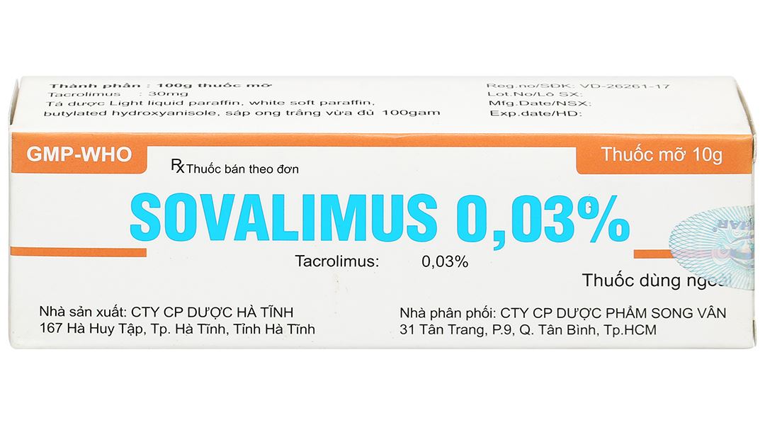 Thuốc mỡ bôi da Sovalimus 0.03% trị chàm thể tạng