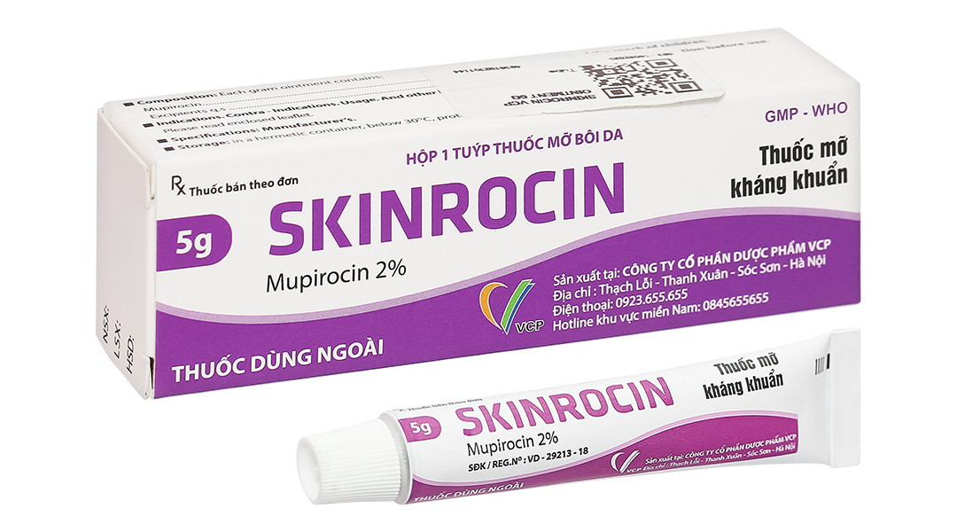 Thuốc mỡ bôi da Skinrocin VCP 2% điều trị nhiễm khuẩn ngoài da