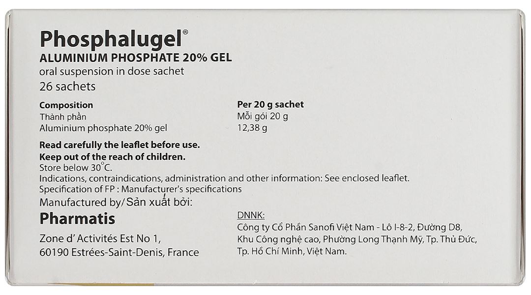 Hỗn dịch uống Phosphalugel 20% giảm độ axit của dạ dày