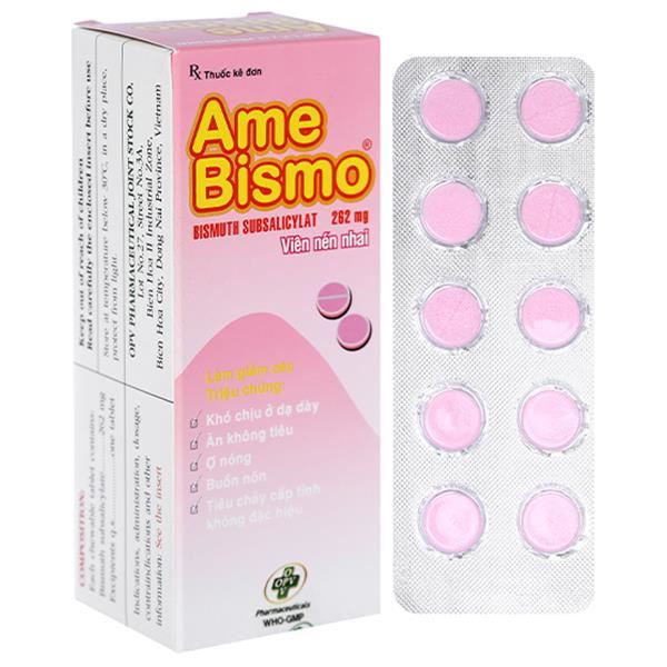 Viên nhai AmeBismo 262mg trị rối loạn tiêu hóa