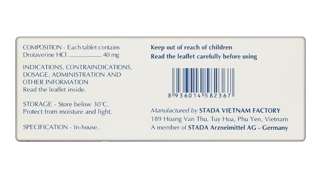 Drotaverine Stada 40mg điều trị triệu chứng co thắt dạ dày