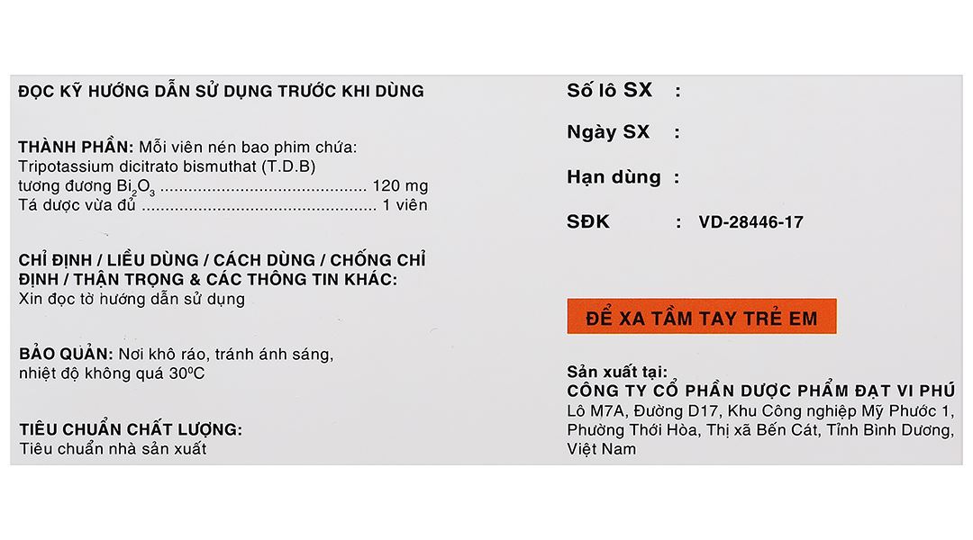 Bisnol 120mg trị viêm loét dạ dày, tá tràng