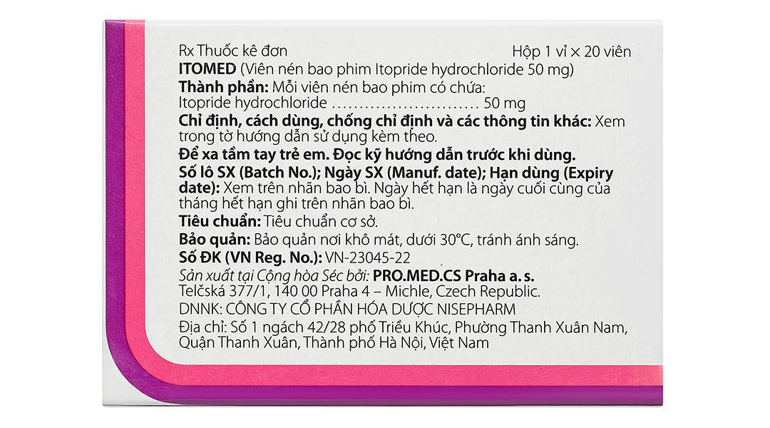 Itomed 50mg điều trị các triệu chứng trên đường tiêu hóa