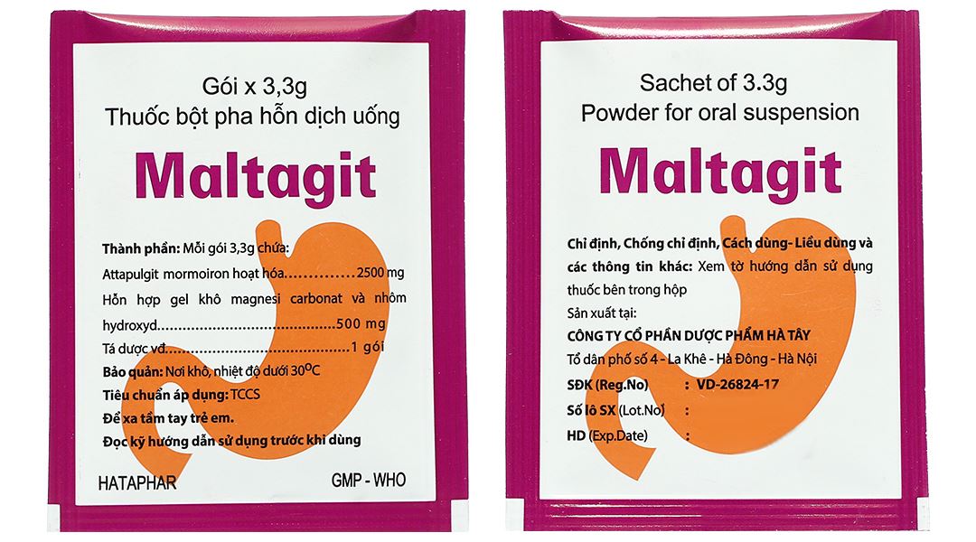 Bột pha hỗn dịch uống Maltagit điều trị triệu chứng đau thực quản - dạ dày