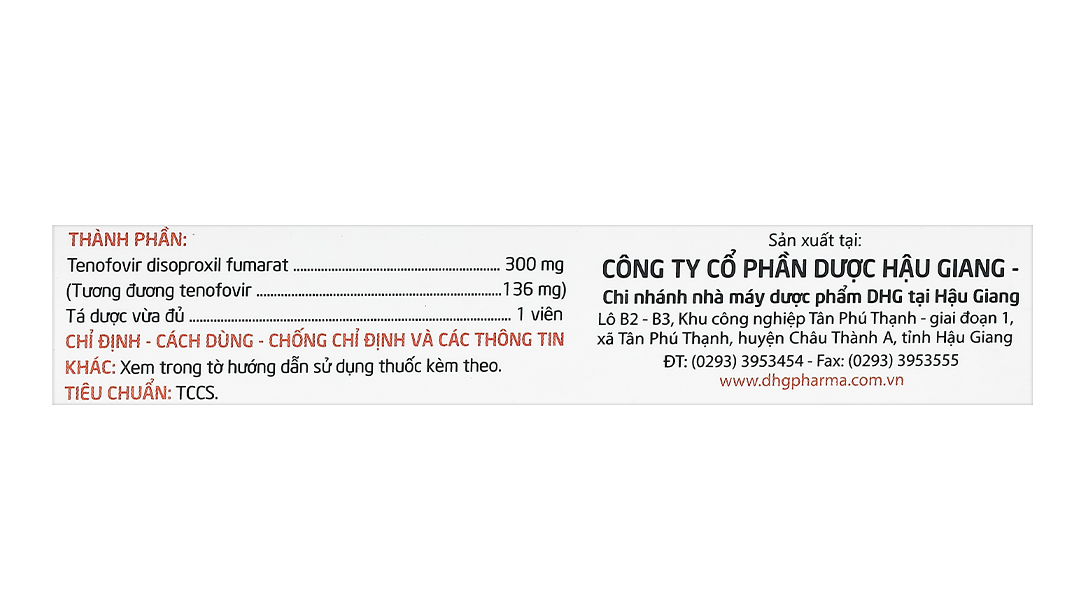 Tenofovir 300 DHG thuốc kháng virus, trị viêm gan B