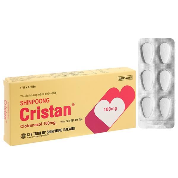 Viên đặt âm đạo Shinpoong Cristan 100mg trị nhiễm nấm âm đạo