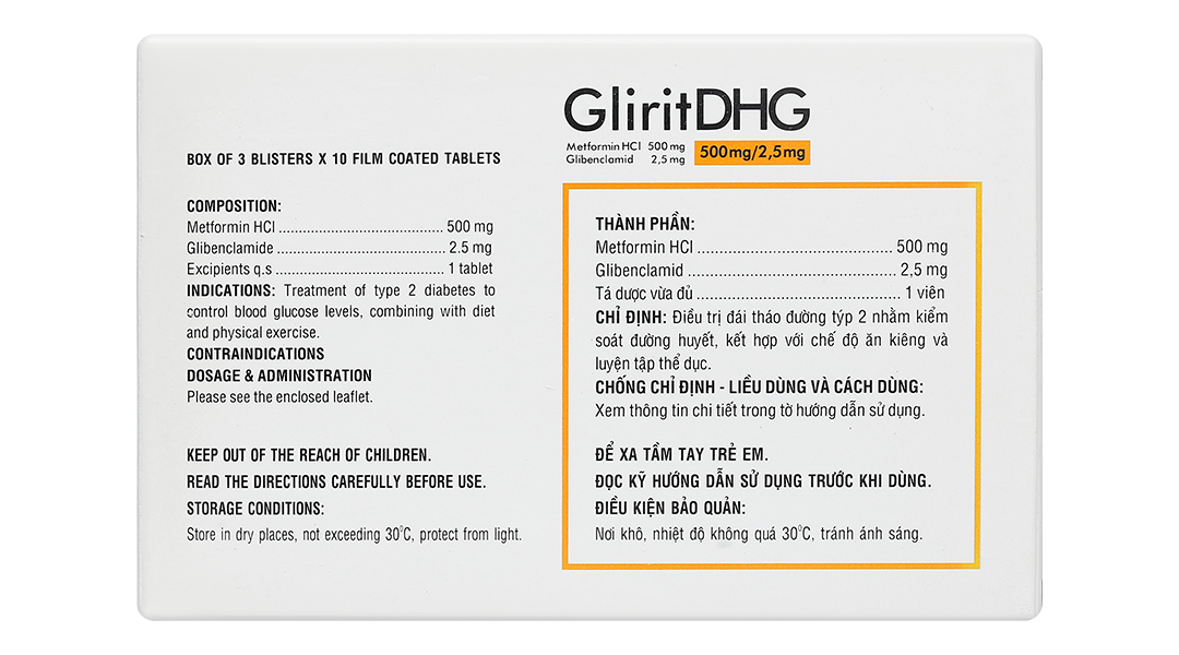 GliritDHG 500mg/2.5mg điều trị đái tháo đường tuýp 2