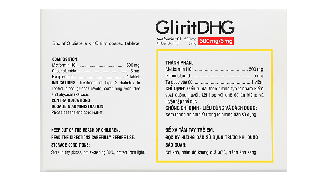 GliritDHG 500mg/5mg điều trị đái tháo đường tuýp 2