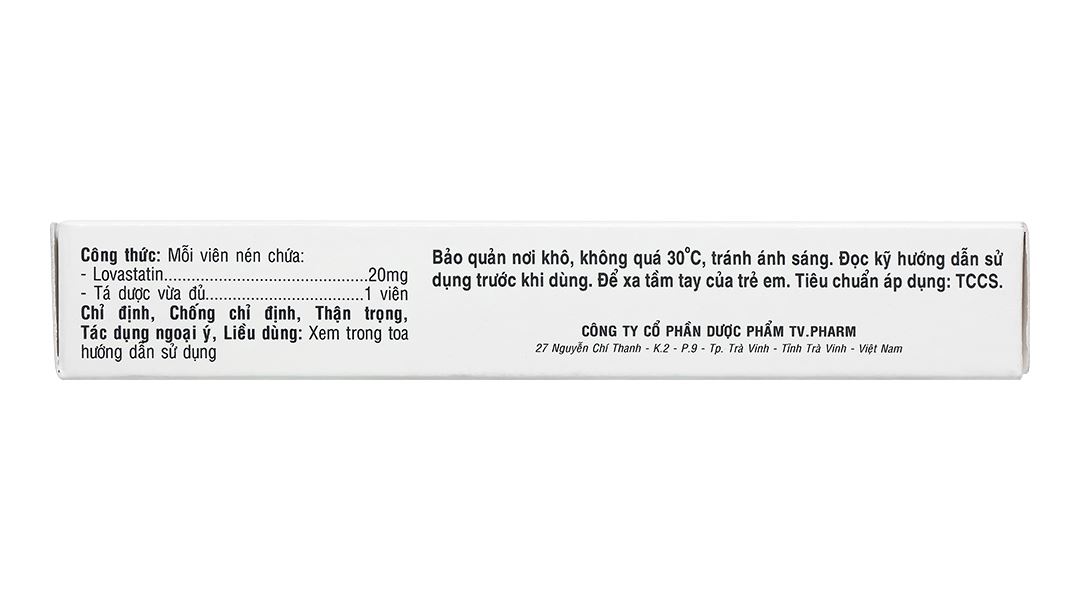 Lovastatin TV Pharm 20mg phòng ngừa biến cố tim mạch, rối loạn lipid