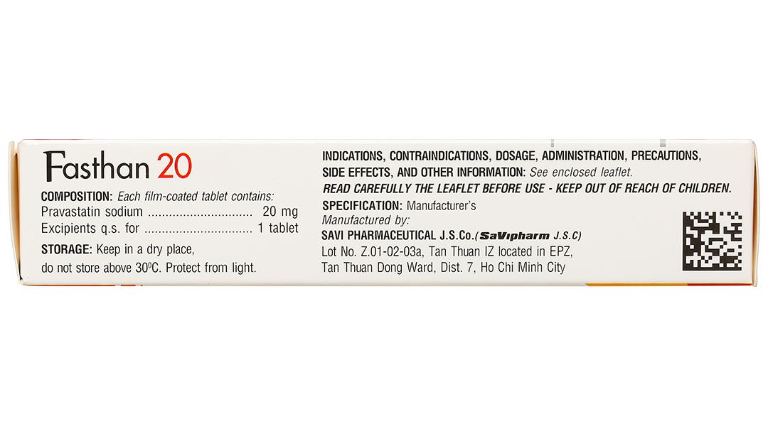 Fasthan 20mg trị rối loạn lipid máu, dự phòng biến cố tim mạch