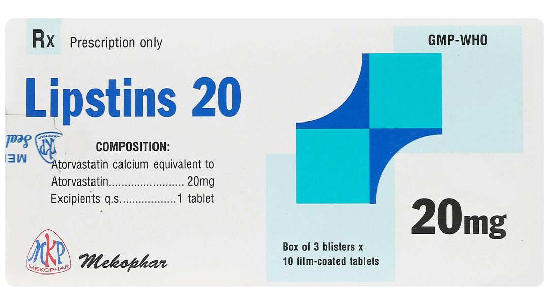 Lipstins 20 trị tăng cholesterol máu và dự phòng biến chứng tim mạch