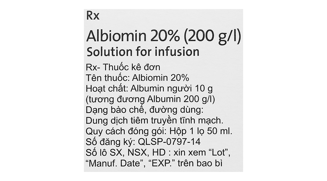 Dịch truyền tĩnh mạch Albiomin 20% Biotest trị sốc giảm thể tích máu