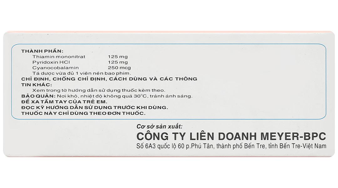 Meyermin dự phòng và trị thiếu vitamin nhóm B do dinh dưỡng, do thuốc