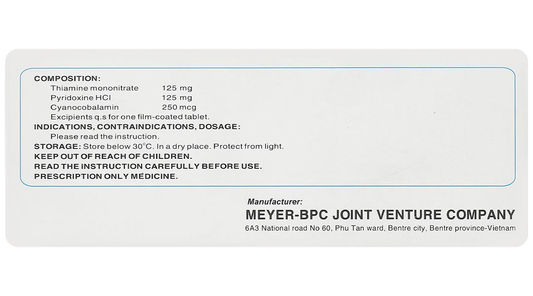 Meyermin dự phòng và trị thiếu vitamin nhóm B do dinh dưỡng, do thuốc