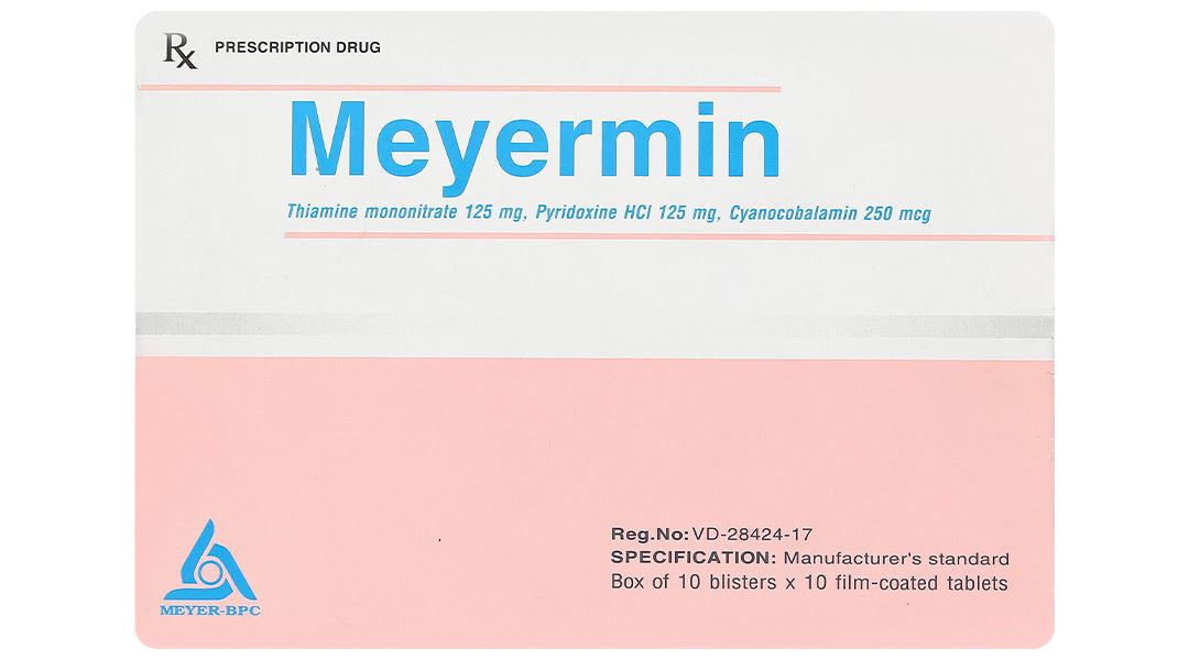 Meyermin dự phòng và trị thiếu vitamin nhóm B do dinh dưỡng, do thuốc