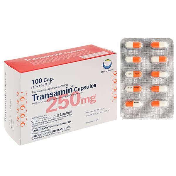 Transamin Capsules 250mg điều trị chảy máu do tăng tiêu firin