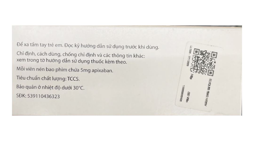 Eliquis 5mg phòng ngừa biến cố thuyên tắc huyết khối tĩnh mạch