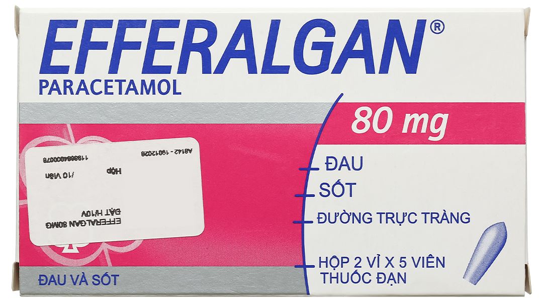 Viên đặt trực tràng Efferalgan 80mg giảm đau, hạ sốt