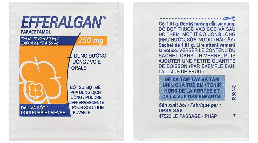 Bột sủi Efferalgan 250mg giảm đau, hạ sốt