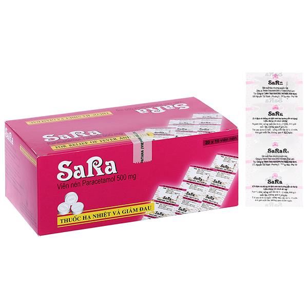 Sara 500mg trị các chứng đau và sốt từ nhẹ đến vừa