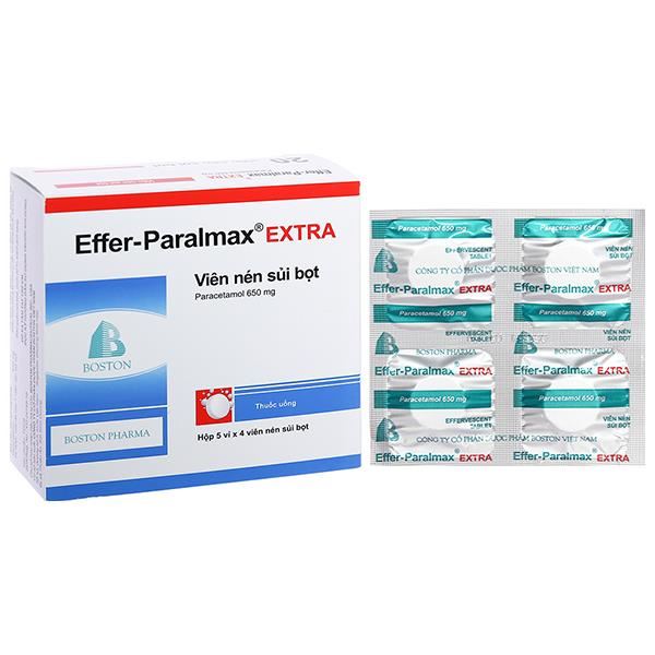 Viên sủi Effer-Paralmax Extra 650mg giảm đau, hạ sốt từ nhẹ đến vừa