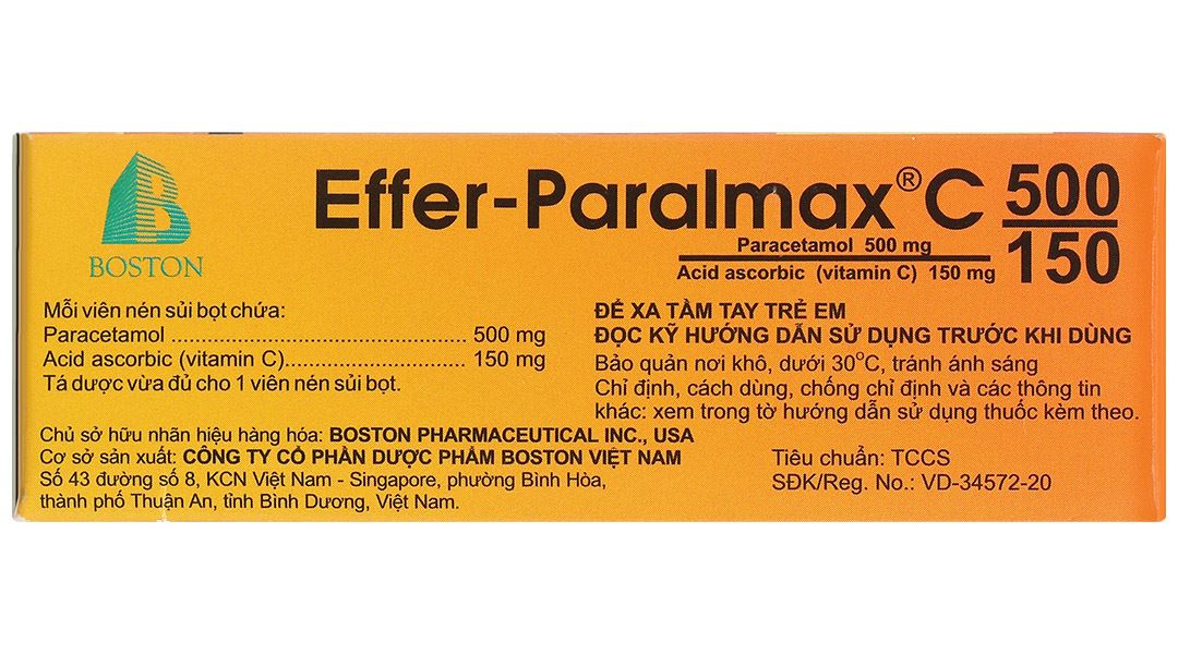 Viên nén sủi Effer-Paralmax C 500/150 Boston giúp giảm đau, hạ sốt