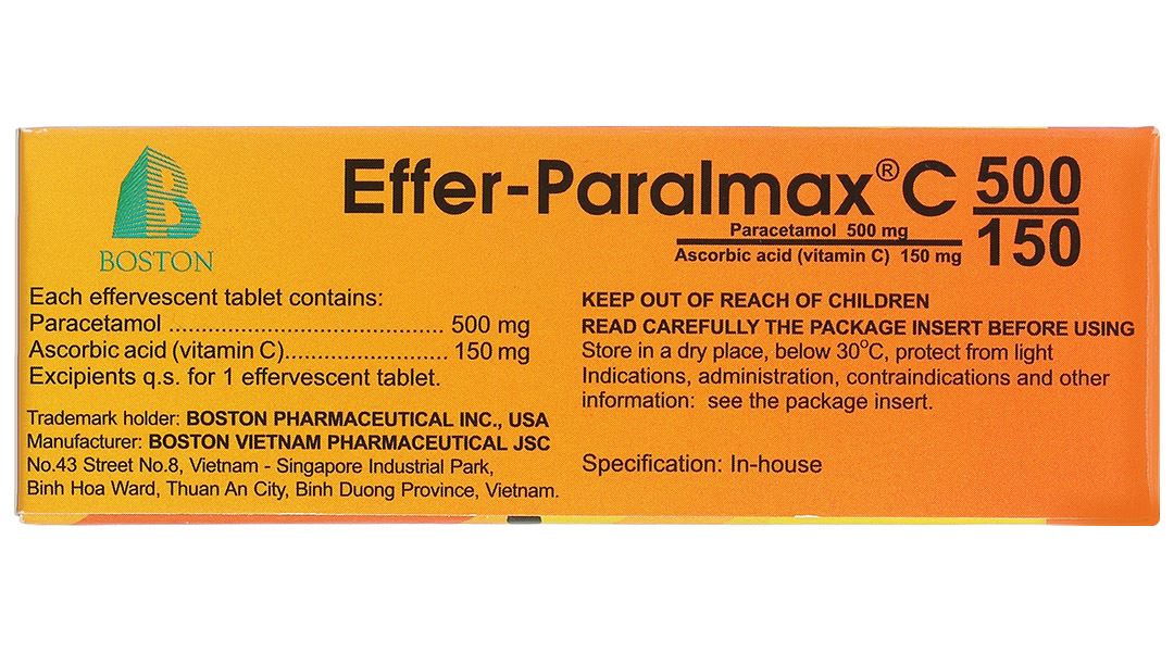 Viên nén sủi Effer-Paralmax C 500/150 Boston giúp giảm đau, hạ sốt