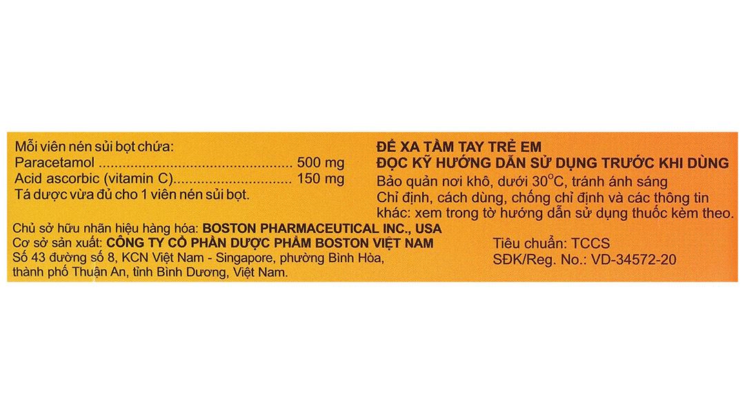 Viên nén sủi Effer-Paralmax C 500/150 Boston giúp giảm đau, hạ sốt
