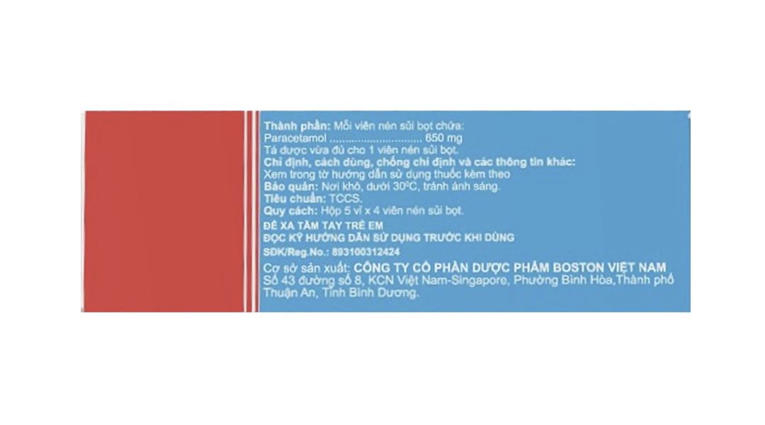 Viên sủi Paralmax 650 Sủi giảm đau, hạ sốt từ nhẹ đến vừa