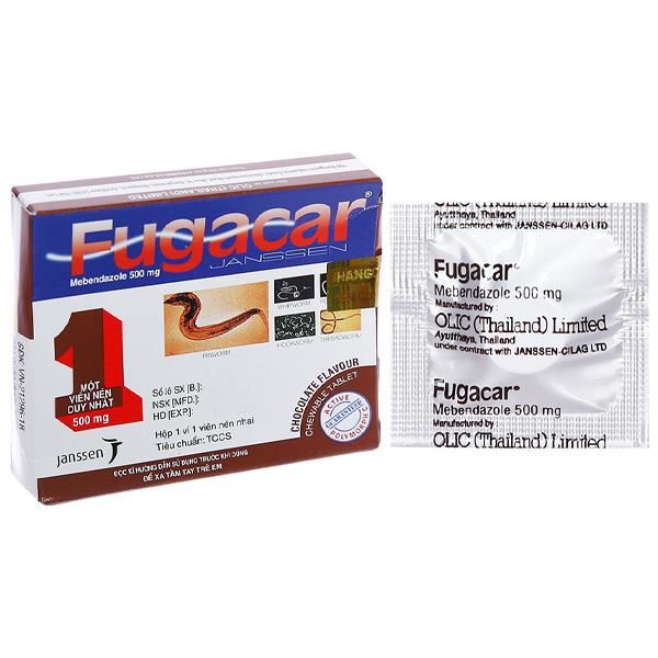 Viên nhai Fugacar vị sô cô la 500mg trị giun đường ruột