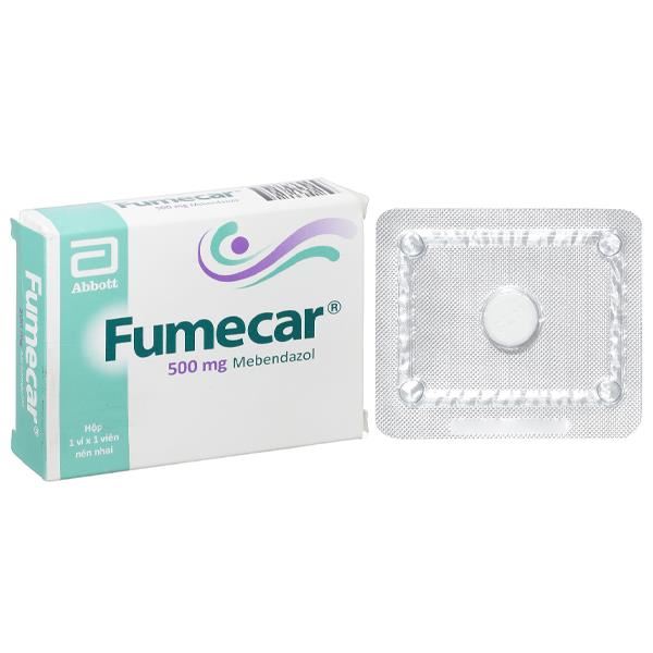 Viên nhai Fumecar 500mg trị giun kim, giun tóc, giun đũa, giun móc