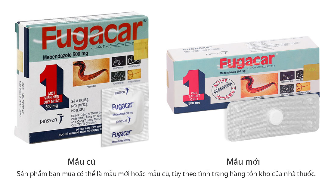 Viên nhai Fugacar 500mg trị nhiều loại giun đường ruột
