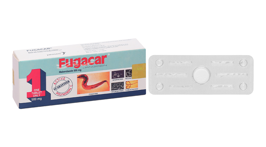 Viên nhai Fugacar 500mg trị nhiều loại giun đường ruột