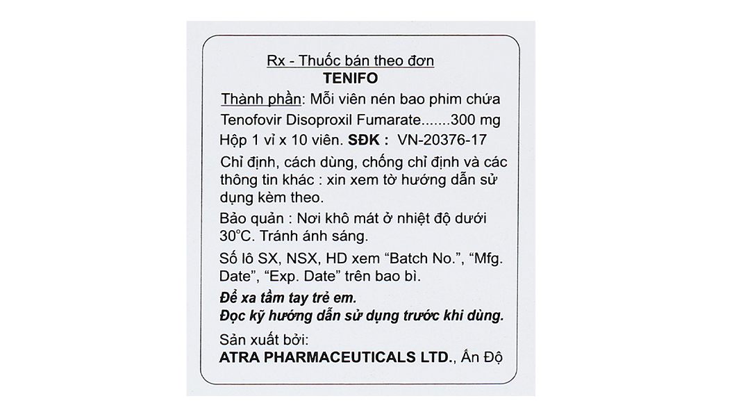 Tenifo điều trị nhiễm HIV-1, viêm gan B