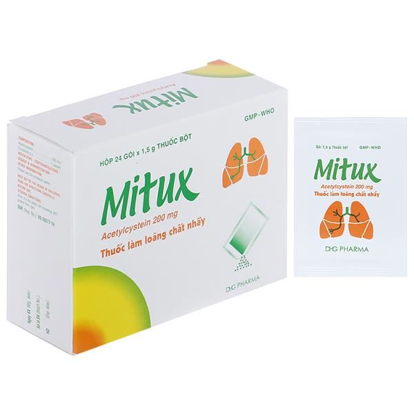 Thuốc bột Mitux 200mg làm tan đàm trong bệnh lý hô hấp