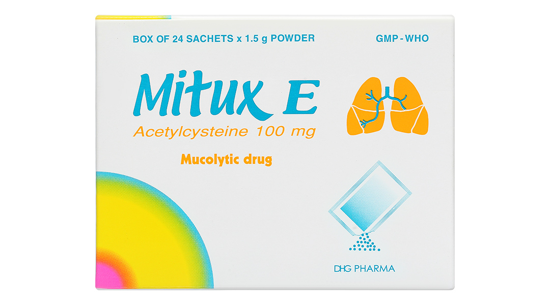 Thuốc bột Mitux E 100mg làm tiêu nhầy, loãng đờm
