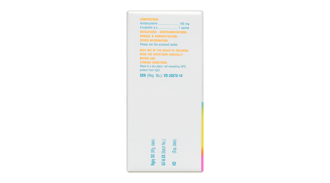 Thuốc bột Mitux E 100mg làm tiêu nhầy, loãng đờm
