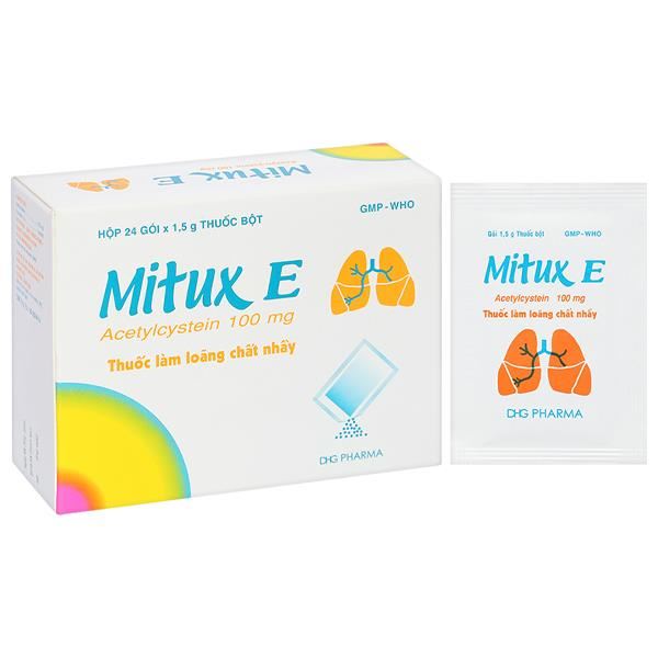 Thuốc bột Mitux E 100mg làm tiêu nhầy, loãng đờm