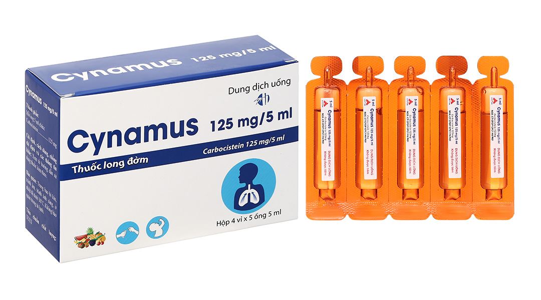 Dung dịch uống Cynamus 125mg/5ml trị ho có đàm, viêm phế quản
