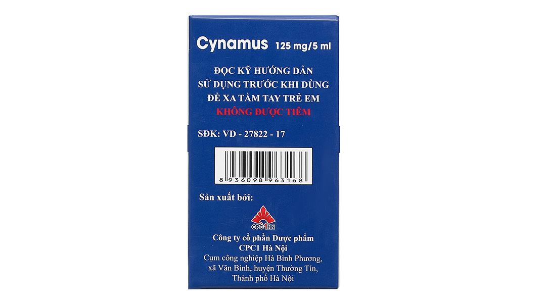 Dung dịch uống Cynamus 125mg/5ml trị ho có đàm, viêm phế quản