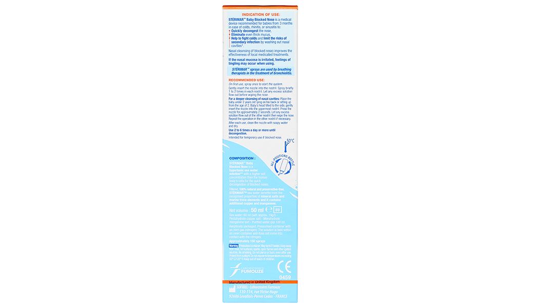 Dung dịch xịt mũi Sterimar Blocked Nose Baby hỗ trợ giảm viêm mũi cho bé