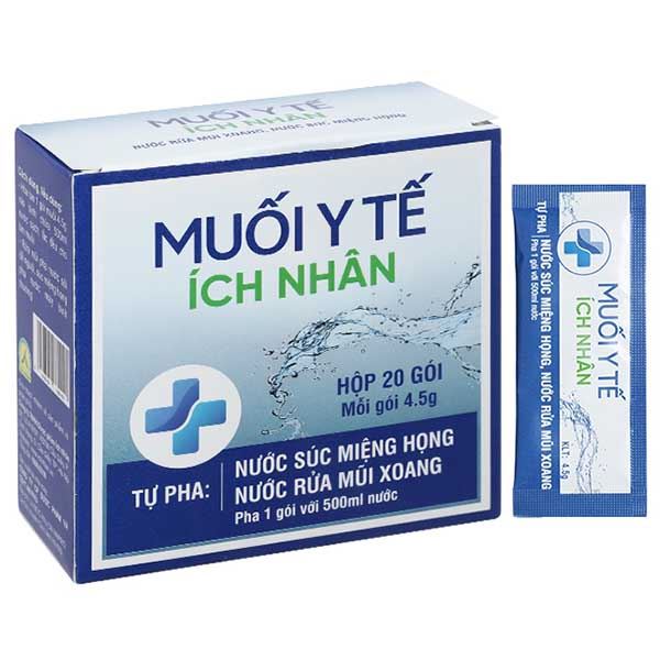 Muối Y Tế Ích Nhân pha nước súc miệng họng, rửa mũi (20 gói x 4.5g)