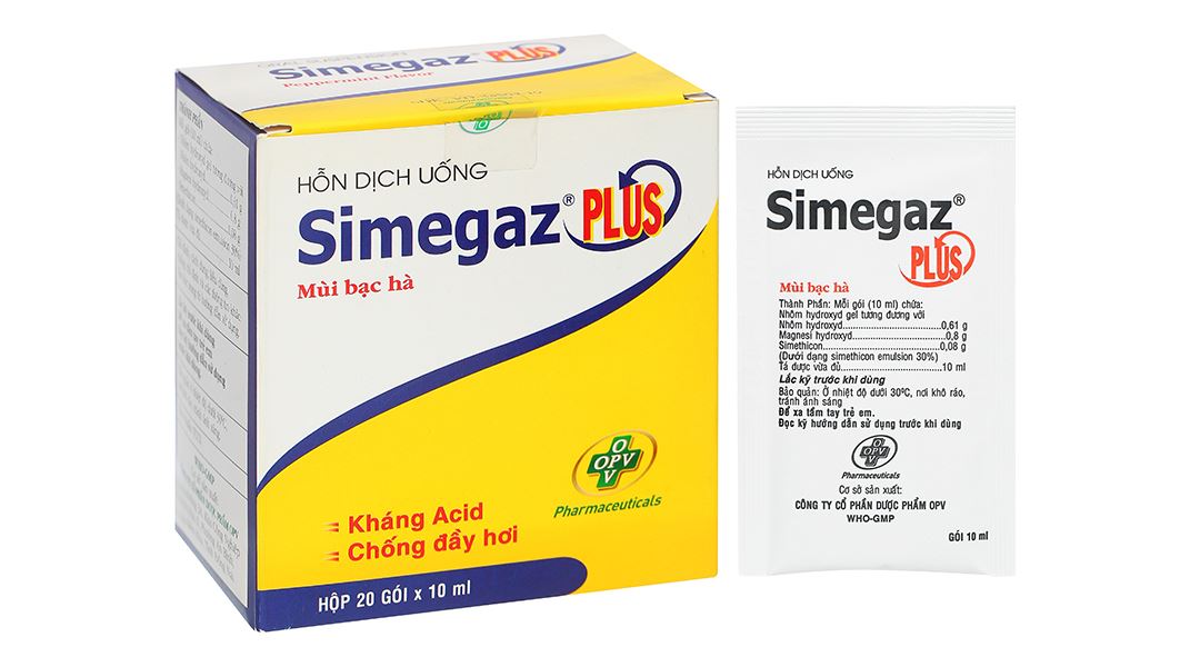 Hỗn dịch uống Simegaz plus trị triệu chứng viêm loét dạ dày - tá tràng