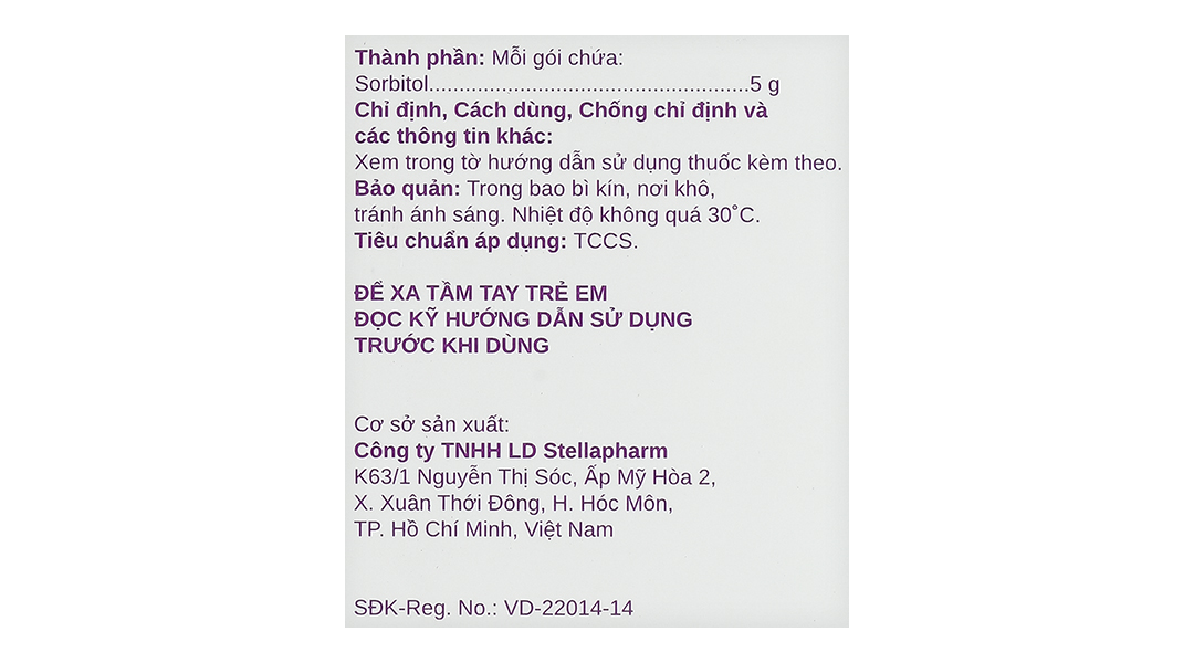 Thuốc bột Sorbitol Stella 5g trị triệu chứng khó tiêu và táo bón