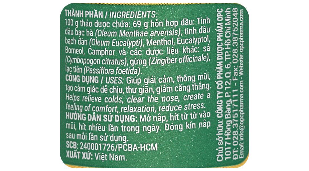 Ống hít dược liệu OPC giúp thông mũi, giải cảm