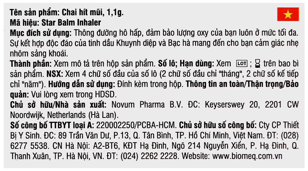 Ống hít Starbalm giúp thông mũi