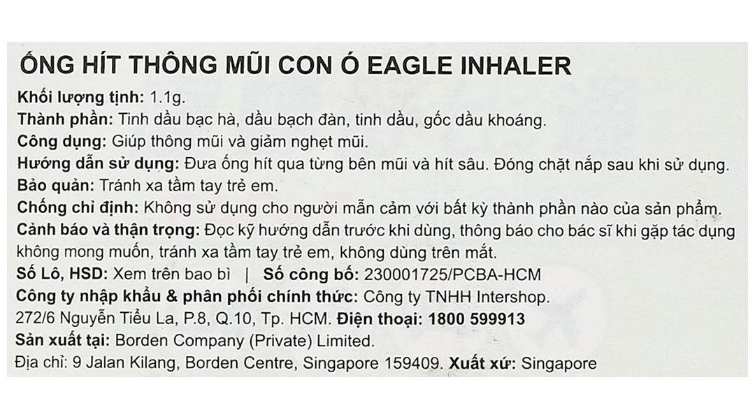 Ống hít Eagle Inhaler giúp thông mũi và giảm nghẹt mũi