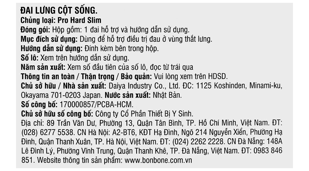 Đai lưng - cột sống Bonbone Pro Hard Slim size S - 11