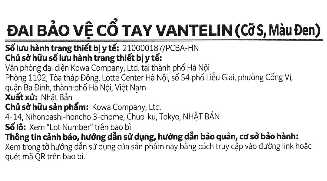 Đai bảo vệ cổ tay Vantelin Wrist Support size S